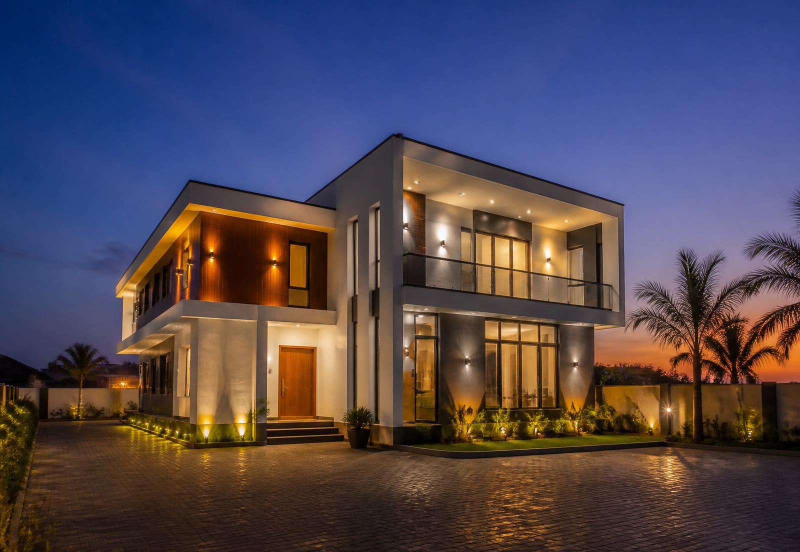 Modern residential property in Asaba, Nigeria at dusk